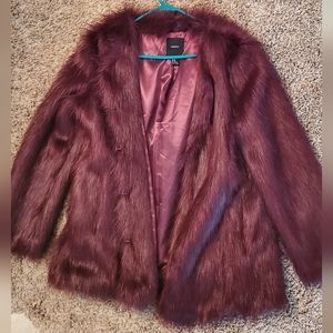 Forever 21 burgundy faux fur coat